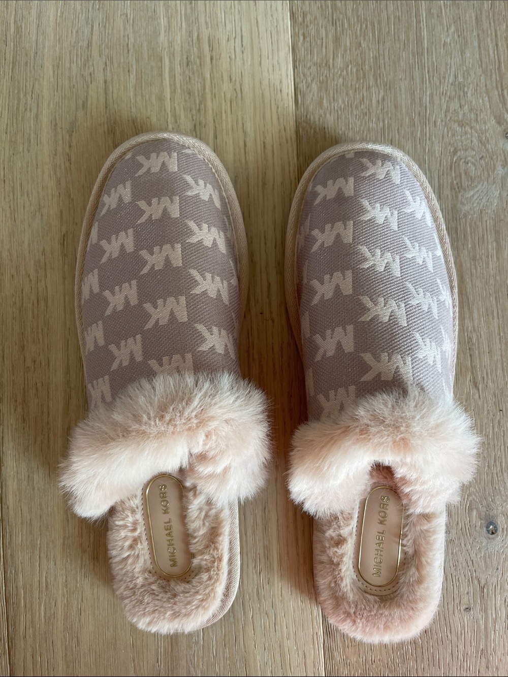 Michael Kors Blush Pink ADA MK Logo Faux Fur Slide Slippers size 9